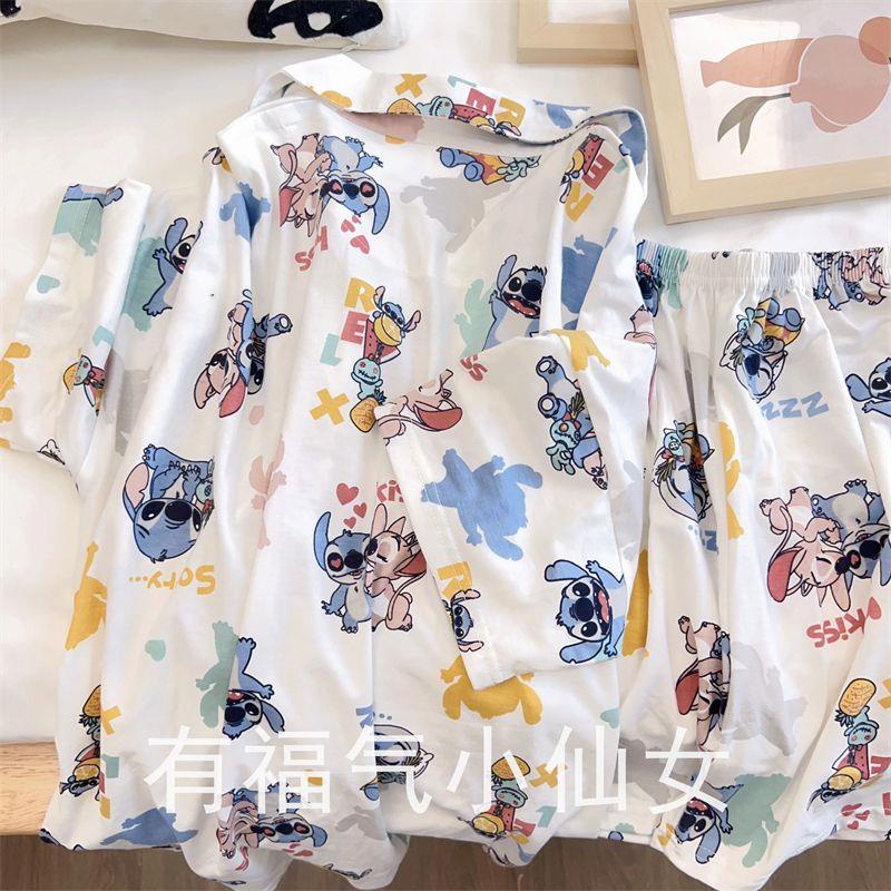 Bộ Đồ Ngủ Tay Ngắn In Hình Stitch Dễ Thương Phong Cách Nhật Bản Thời Trang Mùa Hè Cho Nữ se