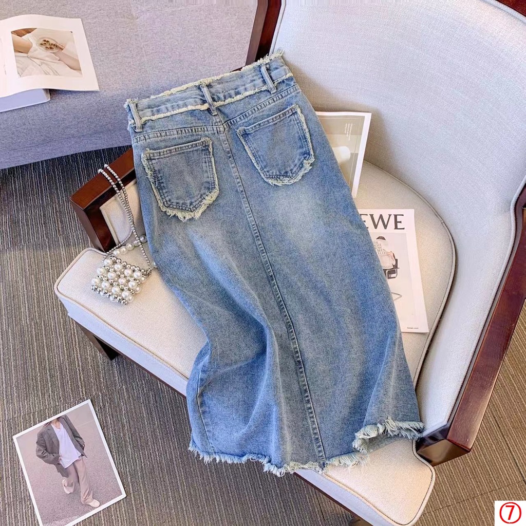 Chân Váy Denim Dài Dáng Chữ a Lưng Cao Xẻ Tà Thời Trang Mùa Hè 2023 Mới Cho Nữ
