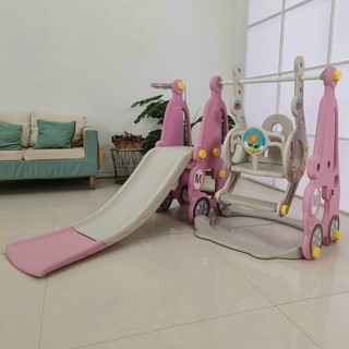 Cầu trượt xích đu cho bé, cầu trượt xích đu ô tô TẶNG bóng rổ trẻ em, cầu trượt cho bé