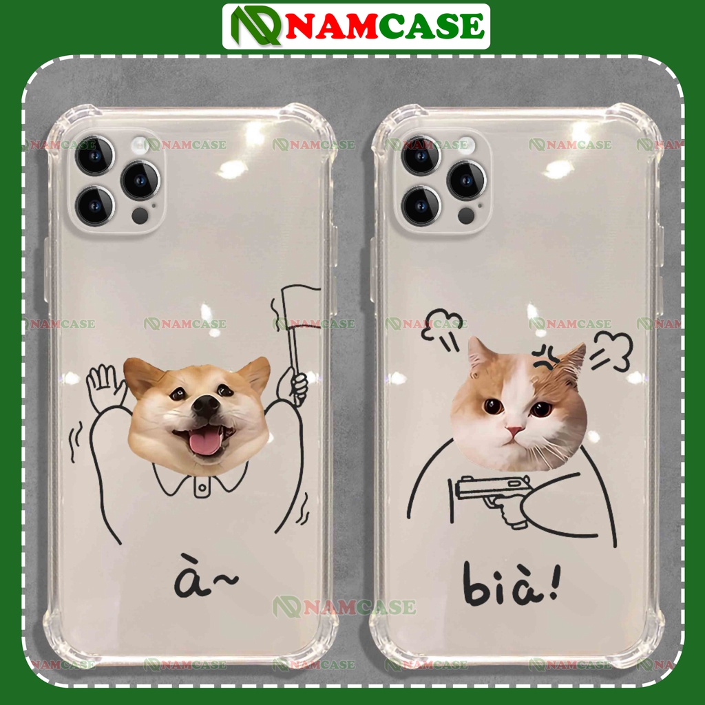 Ốp lưng iphone chó mèo chống sốc 4 góc silicon dẻo trong suốt bảo vệ camera ip 6/6s/7/8/X/XS/11/12/13/14 Pro Plus Max