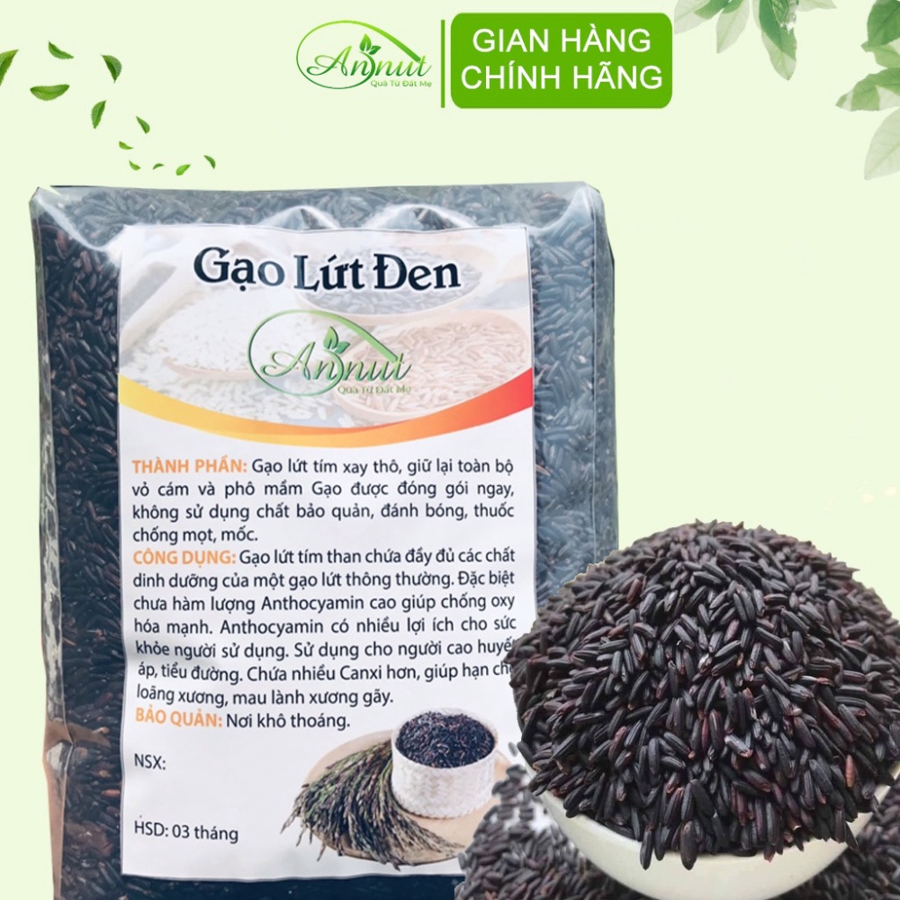 Gạo lứt đen dẻo điện biên organic ANNUT dành cho người giảm cân, thực dưỡng, ăn kiêng, tiểu đường, béo phì 1kg [Annut