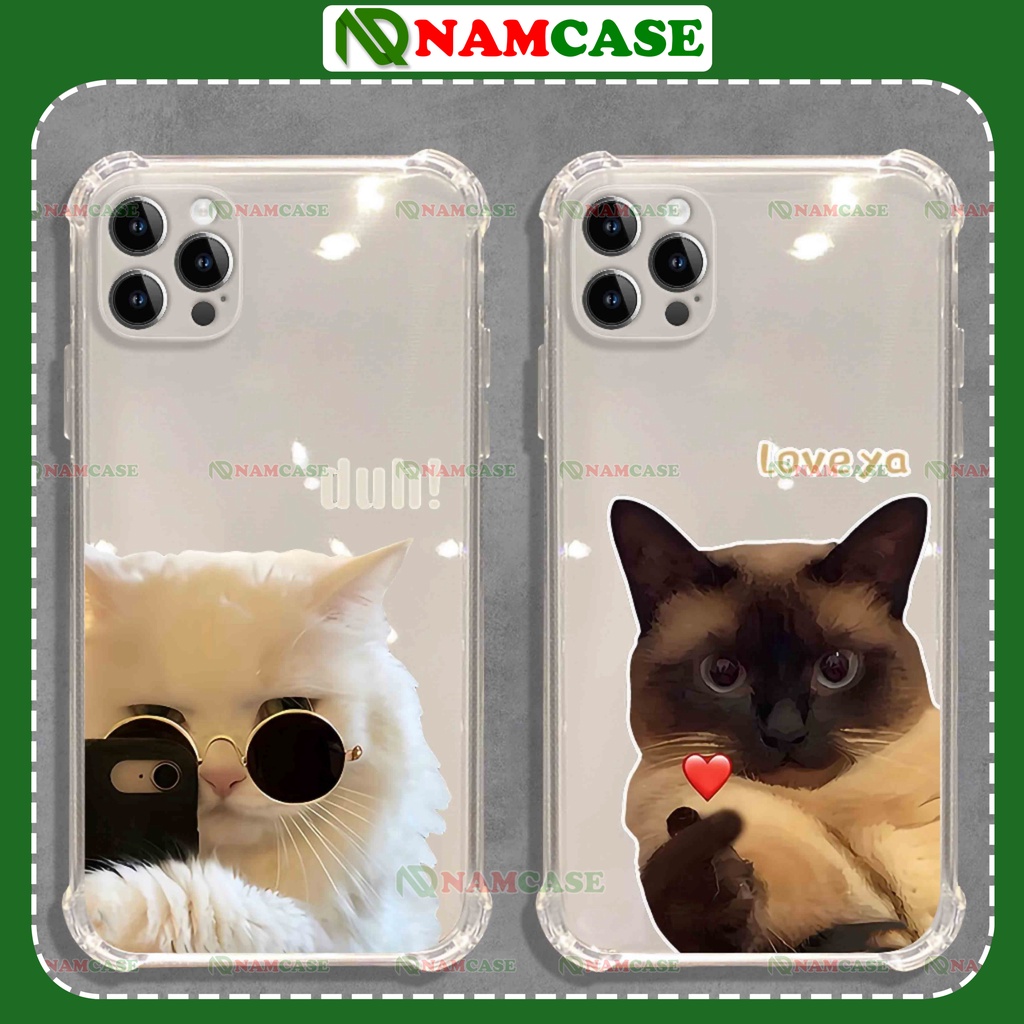 Ốp lưng iphone mèo chống sốc 4 góc silicon dẻo trong suốt bảo vệ camera ip 6/6s/7/8/X/XS/11/12/13/14 Pro Plus Max