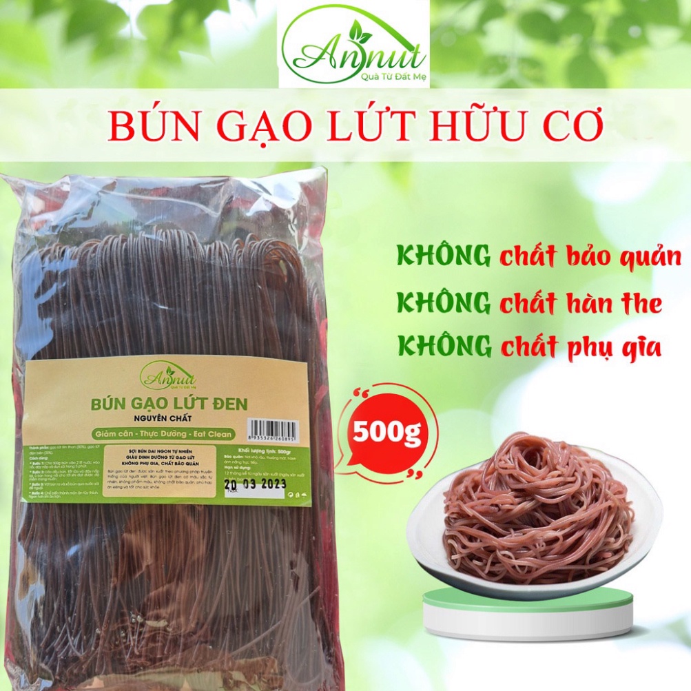 Bún gạo lứt đen hữu cơ ANNUT ăn kiêng giảm cân thực dưỡng eatclean cho người tiểu đường gym yoga bà bầu 500g [Annut Heal