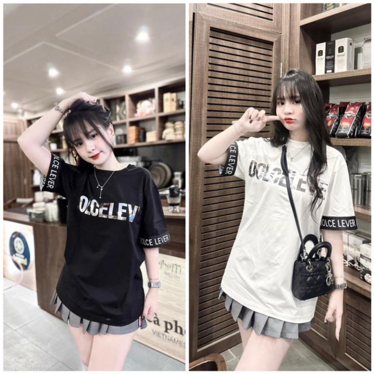 Áo Phông Tay Lỡ Unisex LEVER Nhũ Cao Cấp Dáng Đẹp ❤ Áo Thun Form Rộng Phối Viền Tay Hot
