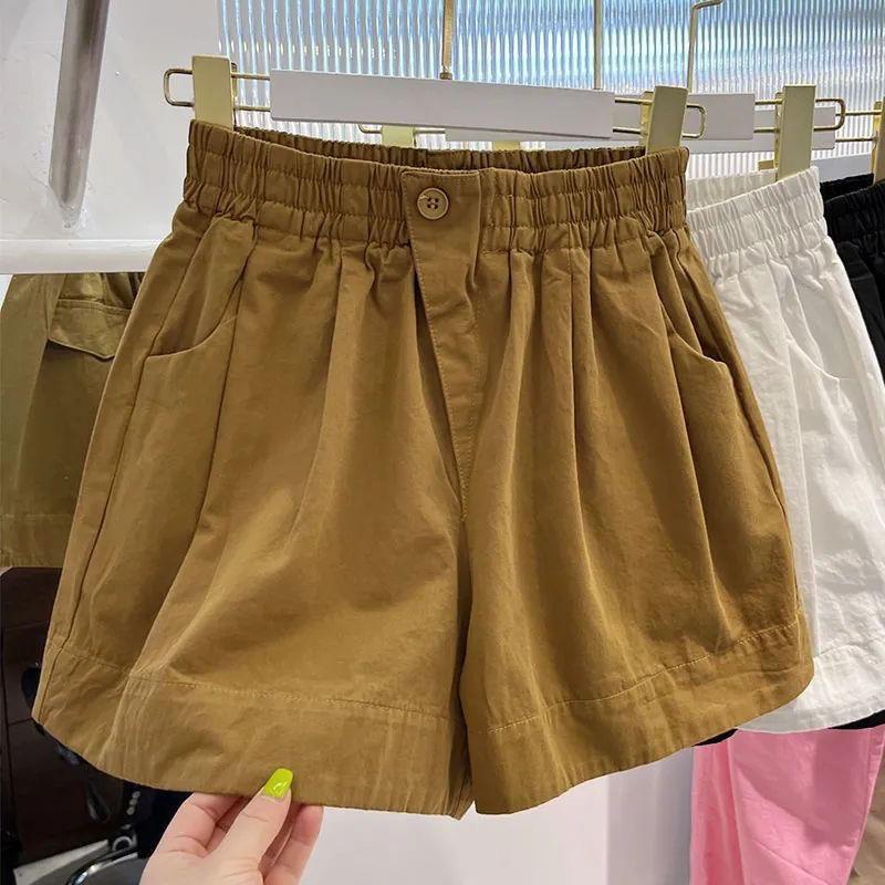Quần Short cotton Ống Rộng Màu Trơn Phong Cách Hàn Quốc Thời Trang Mùa Hè Cho Nữ