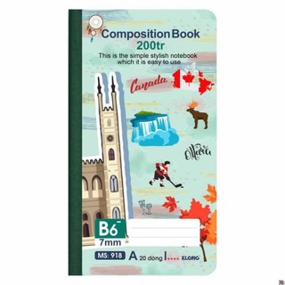 Sổ kẻ ngang may dán gáy composition book klong b6- 200 trang 70/76; ms: 918