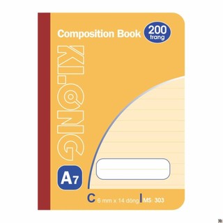 Sổ kẻ ngang may dán gáy composition book klong a7 200 trang 58/92; ms: 303