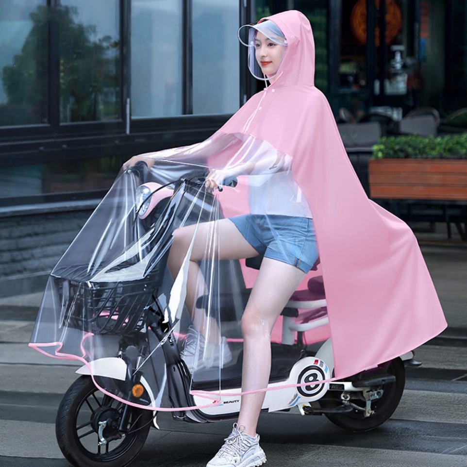 Áo mưa trong suốt có kính che mặt tiện lợi cho mẹ và bé - Áo mưa 2 đầu hàng nội địa trung cao cấp cho mẹ và bé