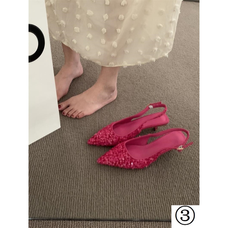 Giày Cao Gót Mũi Nhọn Đính Kim Tuyến Lấp Lánh Thời Trang Mùa Hè 2023