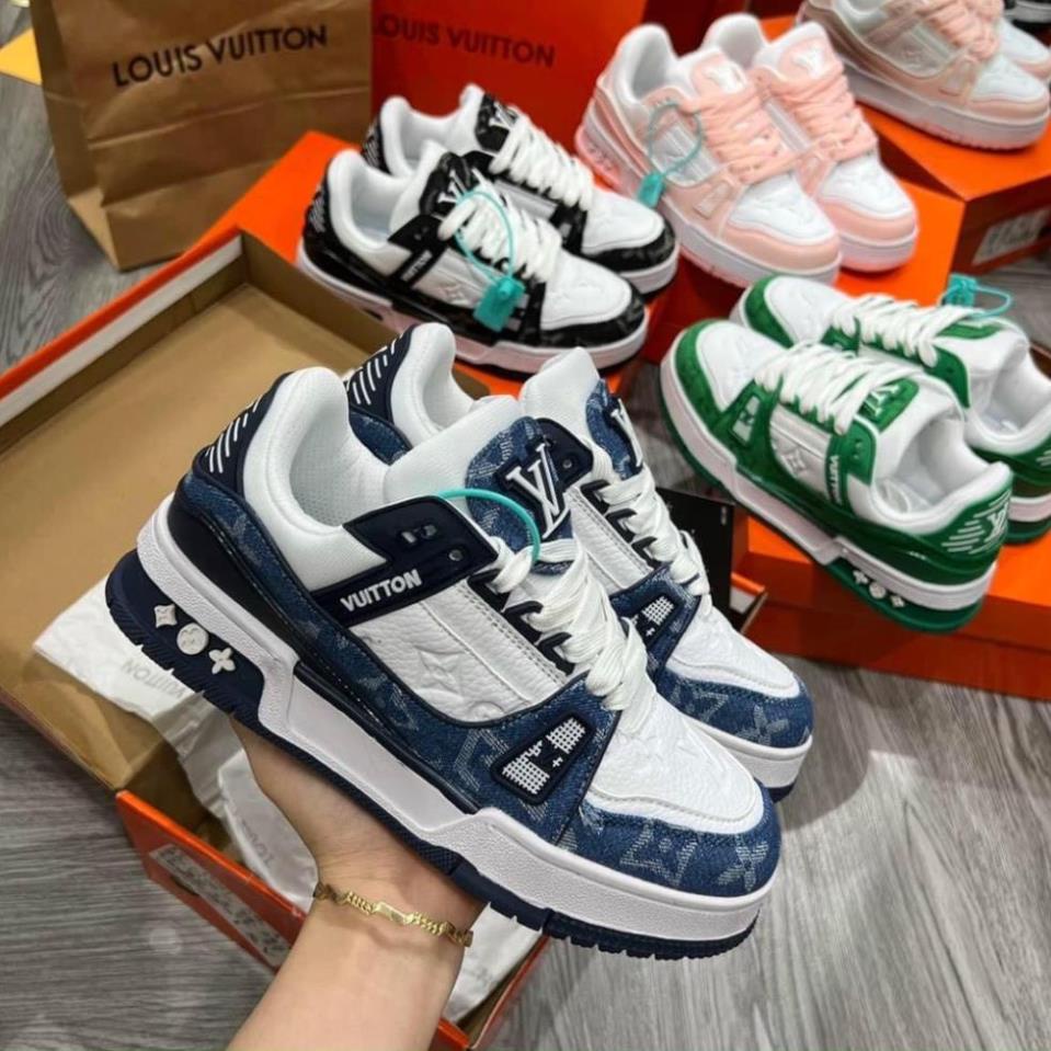 Giày Sneaker Louis Vuitton Trainer Black White Nam Nữ , Giày LV Xanh Lá, xanh than, Đen Các Màu Hót Siêu Chất
