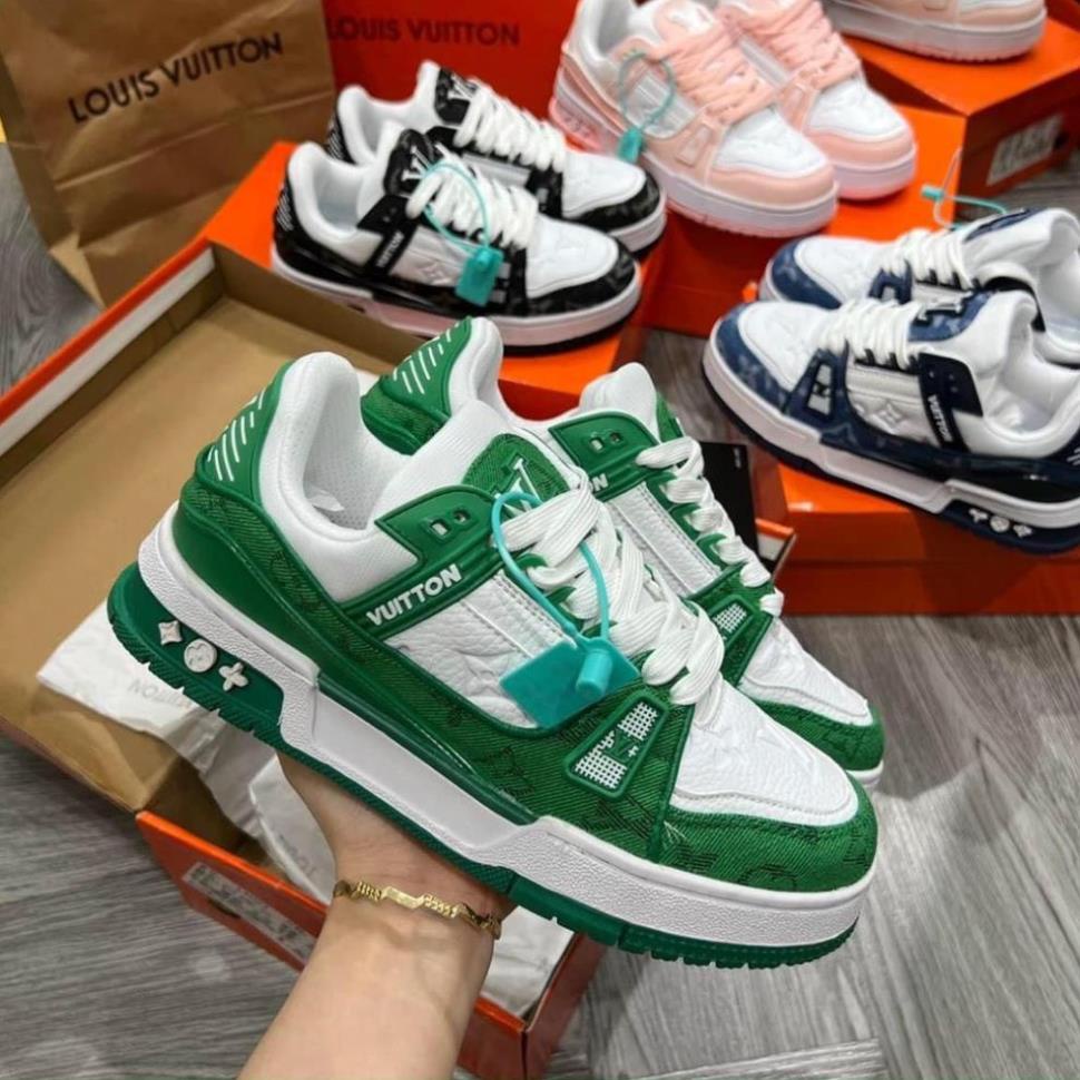Giày Sneaker Louis Vuitton Trainer Black White Nam Nữ , Giày LV Xanh Lá, xanh than, Đen Các Màu Hót Siêu Chất