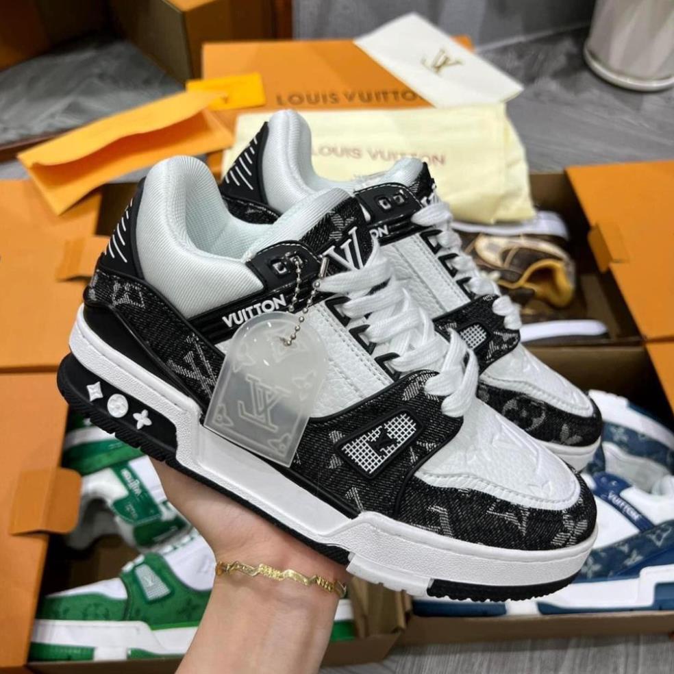Giày Sneaker Louis Vuitton Trainer Black White Nam Nữ , Giày LV Xanh Lá, xanh than, Đen Các Màu Hót Siêu Chất