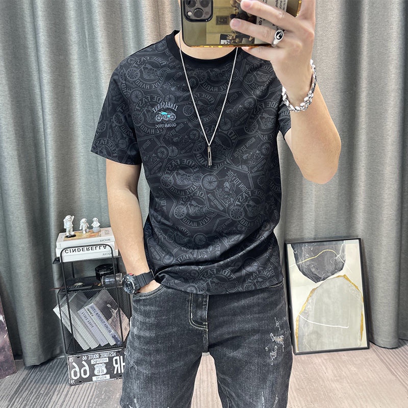 Hàng Có Sẵn!Áo Thun Cotton Tay Ngắn Dáng Ôm In Họa Tiết Thời Trang Mùa Hè 2022 Mới Cho Nam