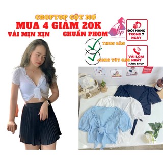 Áo croptop nữ tay bó ngắn viền bèo body thun gân