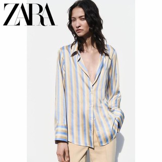 Áo Zara lụa satil sọc màu sang đẹp