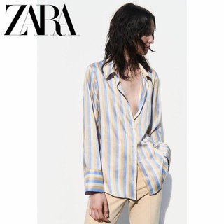 Áo Zara lụa satil sọc màu sang đẹp