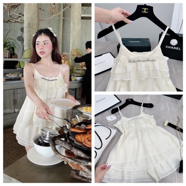 𝗩𝗶𝗱𝗲𝗼 𝗔̉𝗻𝗵 𝗧𝗵𝗮̣̂𝘁 ✔ Set 2 dây viền bèo cổ đá hot hit Vải tơ nhũ QC mềm đẹp , phối bèo