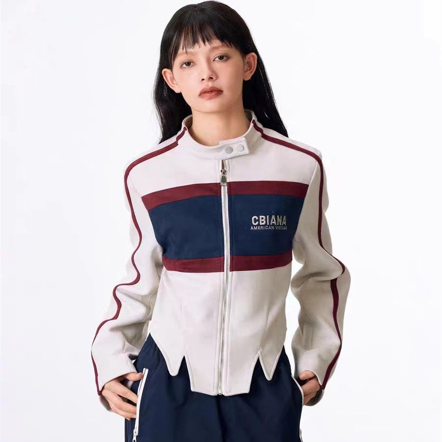 Áo Khoác Dáng Ngắn Phối Màu Tương Phản Phong Cách Mới Mùa Xuân Mỹ Cho Nữ