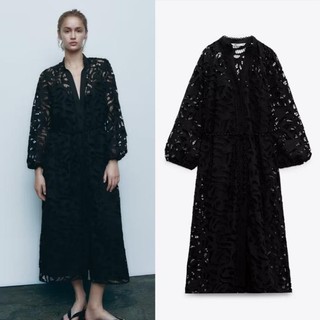 Đầm Zara đen style thủng lỗ hoạ tiết ấn tượng, 2 lớp không hở