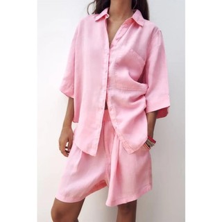 Áo zara sơ mi linen và quần short cùng bộ chất linen mát đẹp