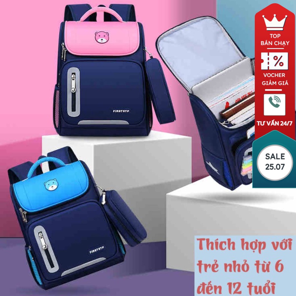 Balo Chống Gù Siêu Nhẹ, Chống Thấm Nước Cho Bé màu xanh, Chất Liệu Vải Cao Cấp -Chống Rách