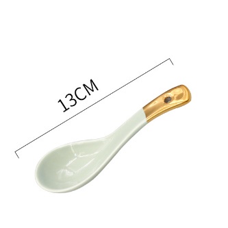 HÀNG CÓ SẴN Thìa sứ trắng viền vàng, thìa súp. Muỗng ăn cơm bằng sứ
