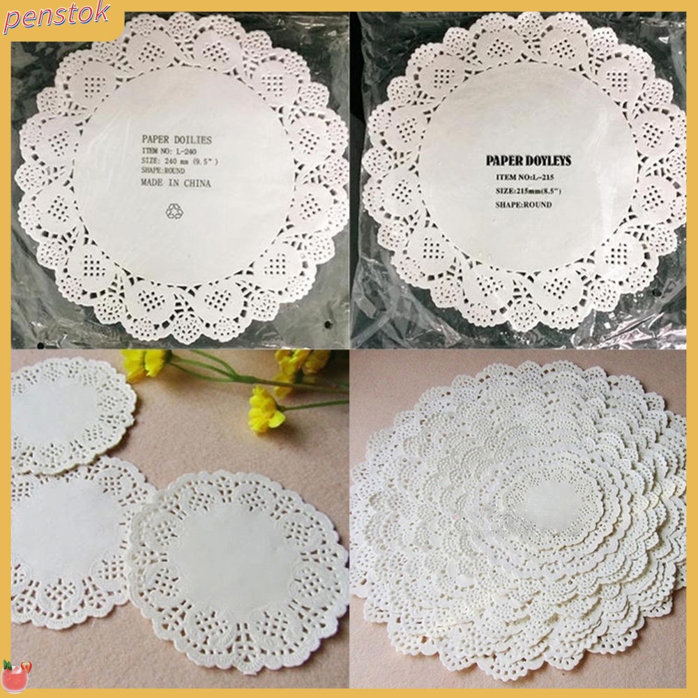 Set 100 Tấm Lót Bánh Hình Tròn Họa Tiết Ren Bằng Giấy