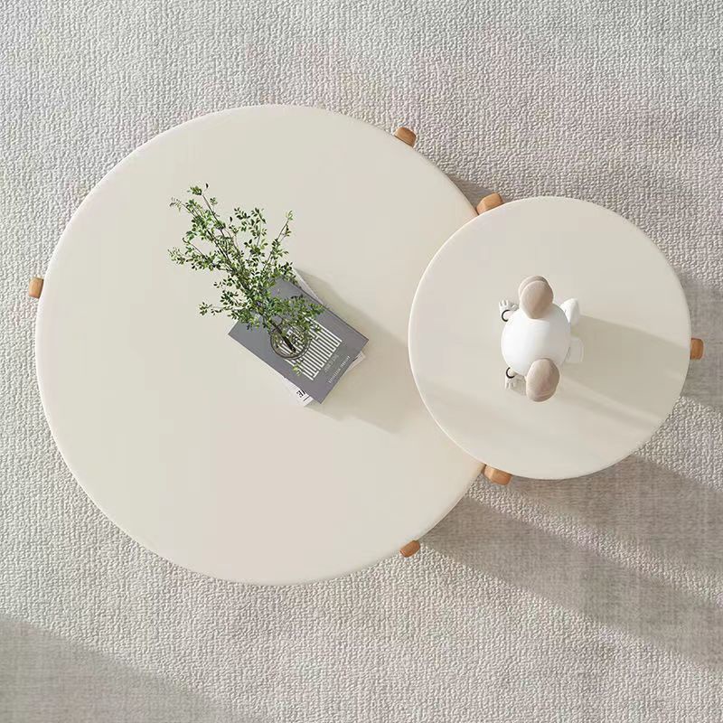 ❖☃✈Bàn cà phê tròn gỗ nguyên khối phong cách Nhật Bản bàn màu kem tối giản