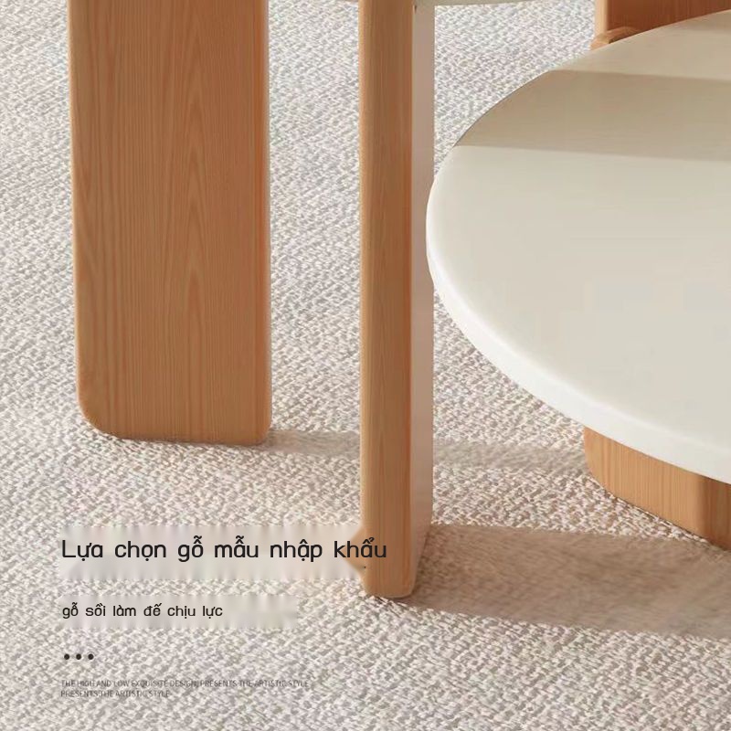 ❖☃✈Bàn cà phê tròn gỗ nguyên khối phong cách Nhật Bản bàn màu kem tối giản