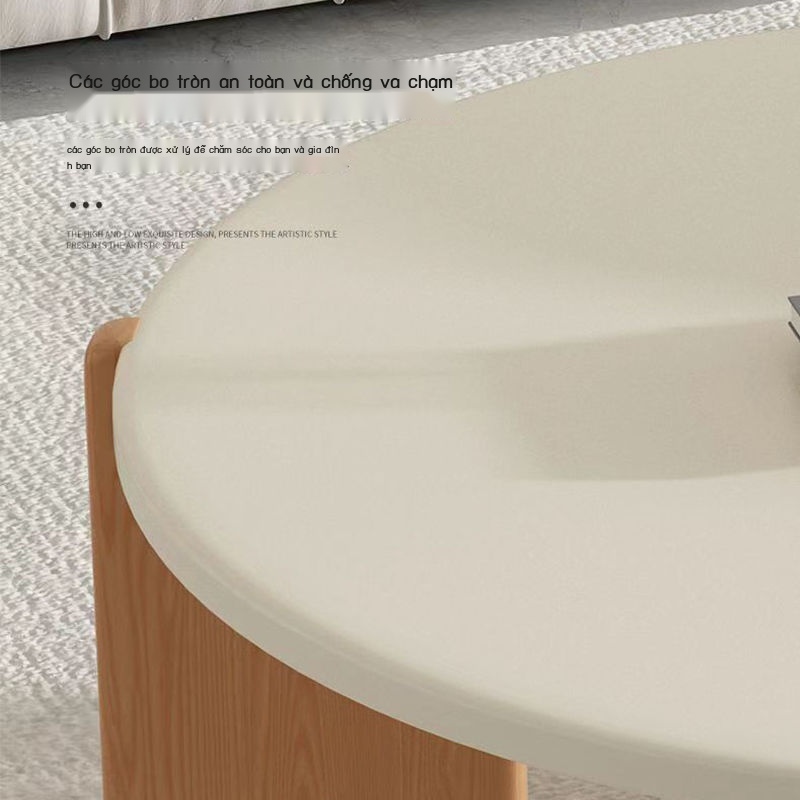 ❖☃✈Bàn cà phê tròn gỗ nguyên khối phong cách Nhật Bản bàn màu kem tối giản