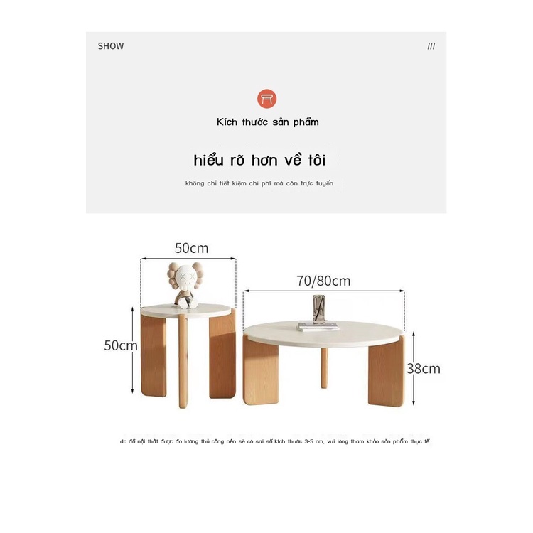 ❖☃✈Bàn cà phê tròn gỗ nguyên khối phong cách Nhật Bản bàn màu kem tối giản