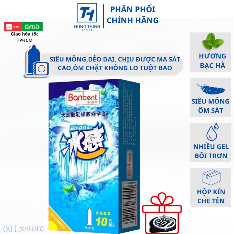 Bao cao su BANBENT Binggan có mùi hương bạc hà tạo cảm giác the mát giúp kéo dài thời gian quan hệ