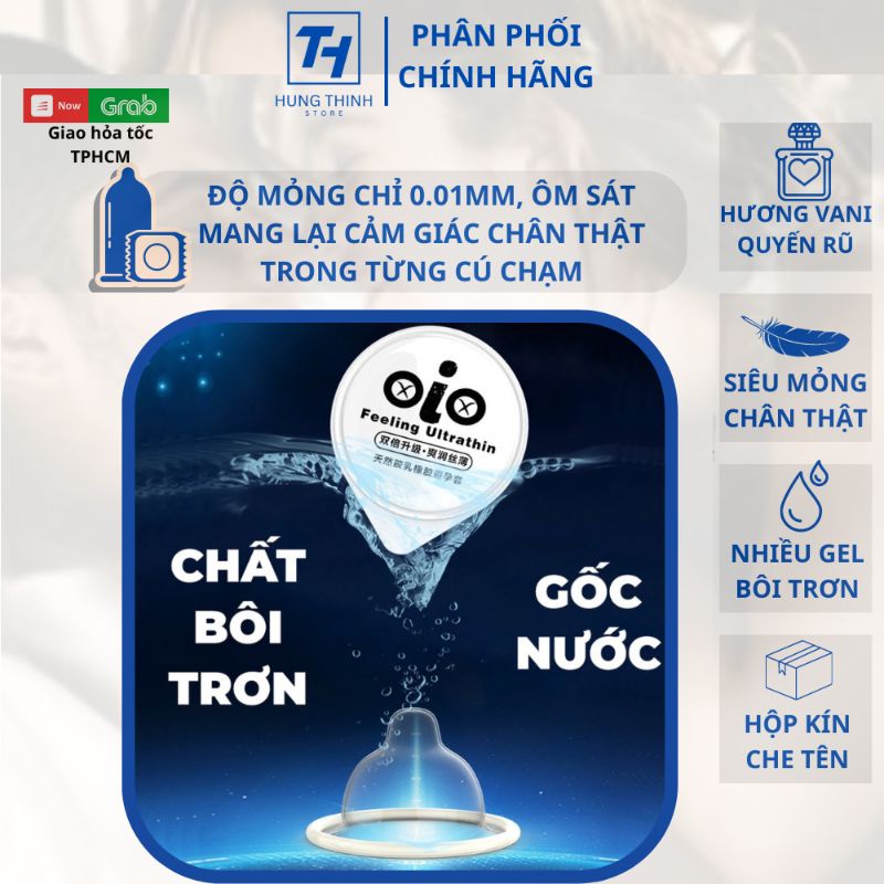 Bao cao su OiO 0.01 bao cao su siêu mỏng, bcs trơn, bcs gai, nhiều gel bôi trơn, kéo dài thời gian quan hệ