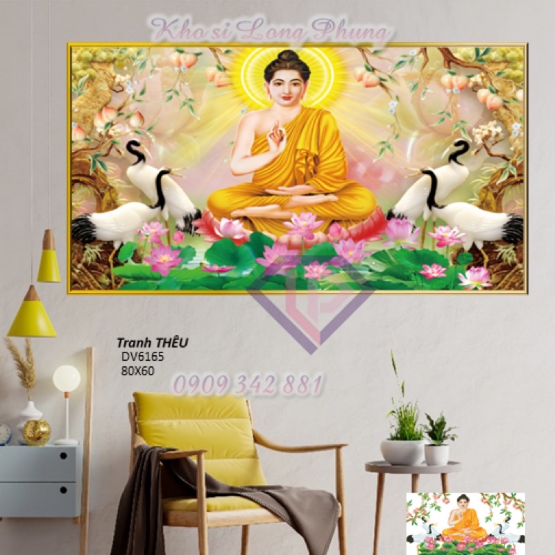 (Kho sỉ) Tranh thêu chữ thập PHẬT THÍCH CA MÂU NI Dv6165 : 80x60 cm(chưa thêu)