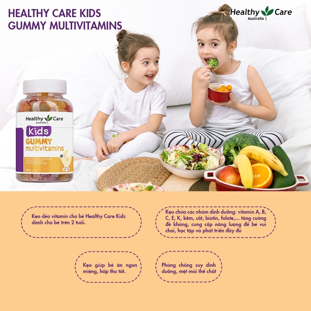 Kẹo dẻo bổ sung vitamin tổng hợp Gummy Multivitamin Healthy Care cho bé 250 viên Quà Tặng Mẹ Official
