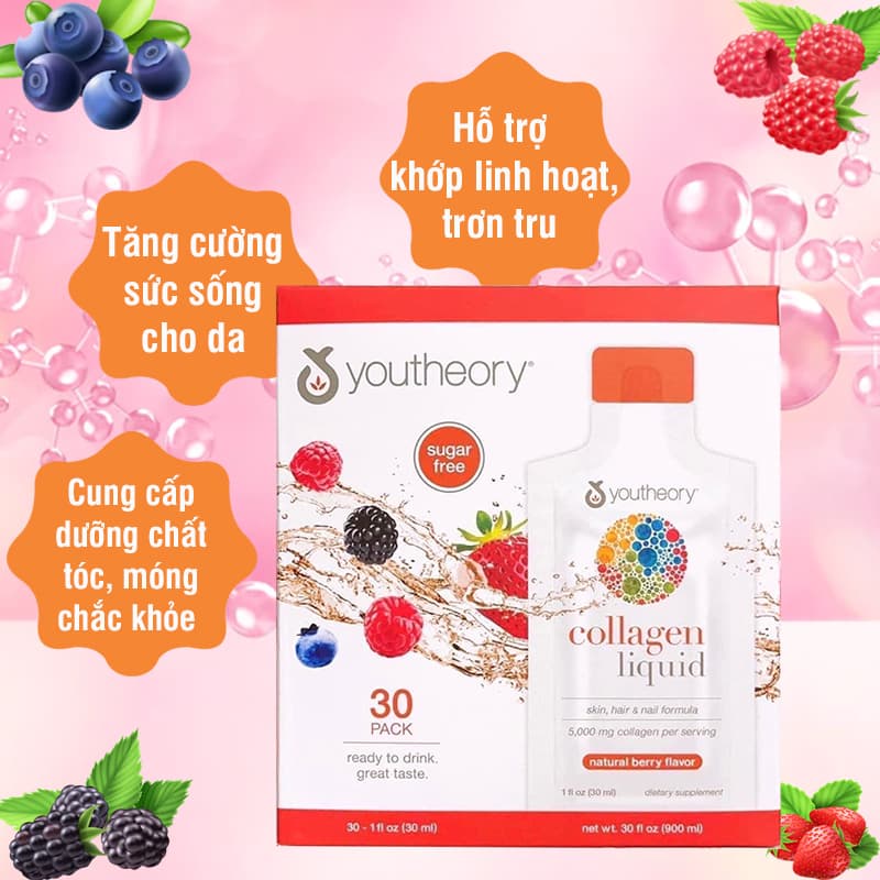 Collagen nước youtheory natural berry flavor 5000mg 30 góix30ml Healthy Care Quatangme1