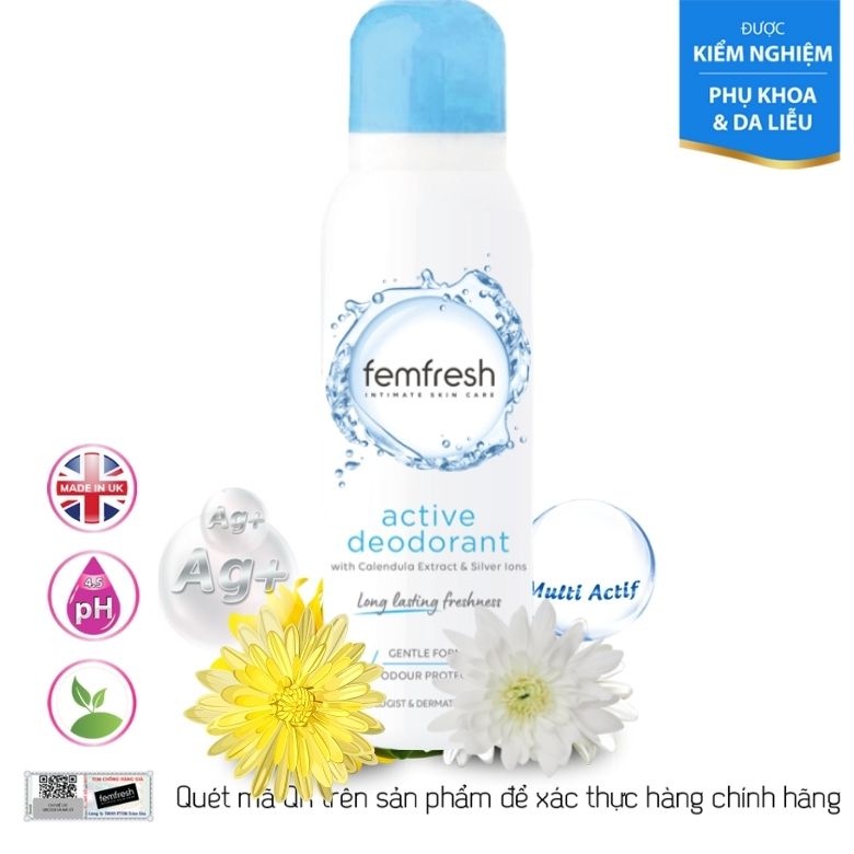 Xịt khử mùi và thơm mát vùng kín cao cấp Femfresh Active Deodorant 125ml - Quà Tặng Mẹ Offcial Mall
