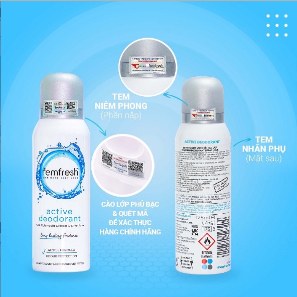 Xịt khử mùi và thơm mát vùng kín cao cấp Femfresh Active Deodorant 125ml - Quà Tặng Mẹ Offcial Mall