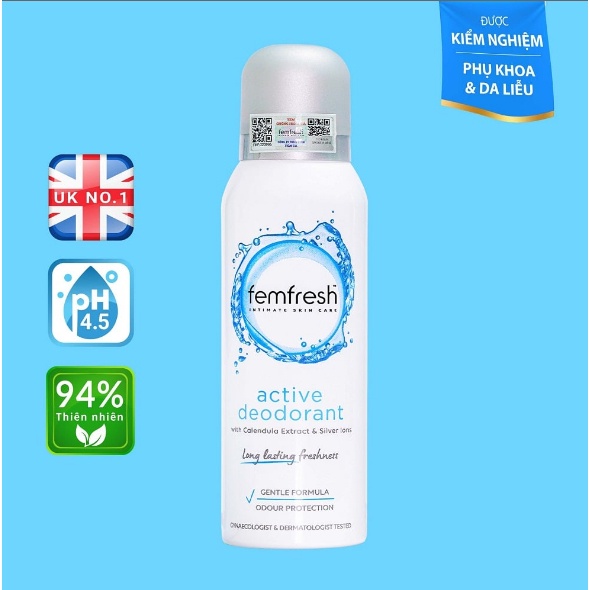 Xịt khử mùi và thơm mát vùng kín cao cấp Femfresh Active Deodorant 125ml - Quà Tặng Mẹ Offcial Mall