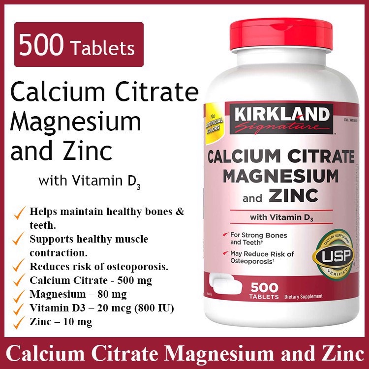 Viên uống chắc xương Kirkland Signature Calcium Citrate Magnesium And Zinc 500mg hộp 500 viên Quatangme1