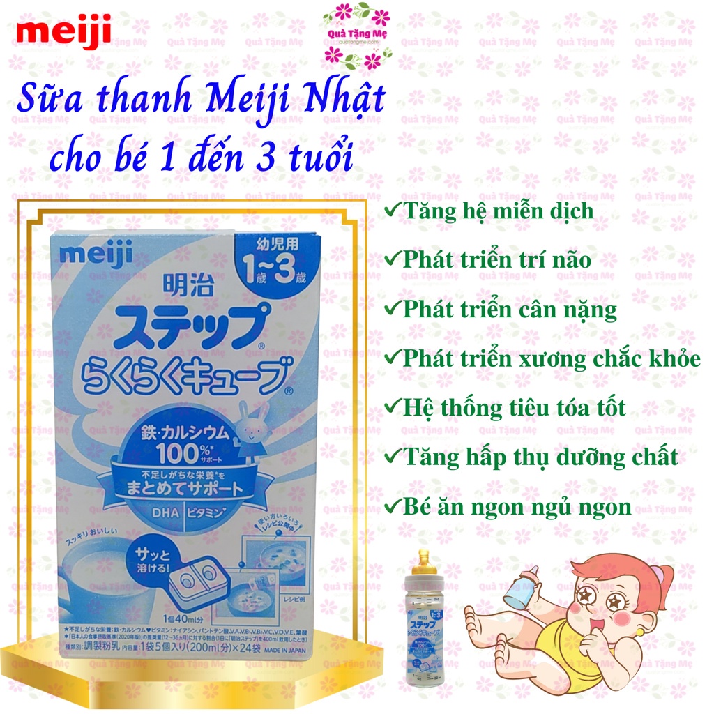Sữa thanh Meiji Nhật cho bé 1 - 3 tuổi giúp bé phát triển cân đối chiều cao, cân nặng, trí não healthy care Qua Tang Me