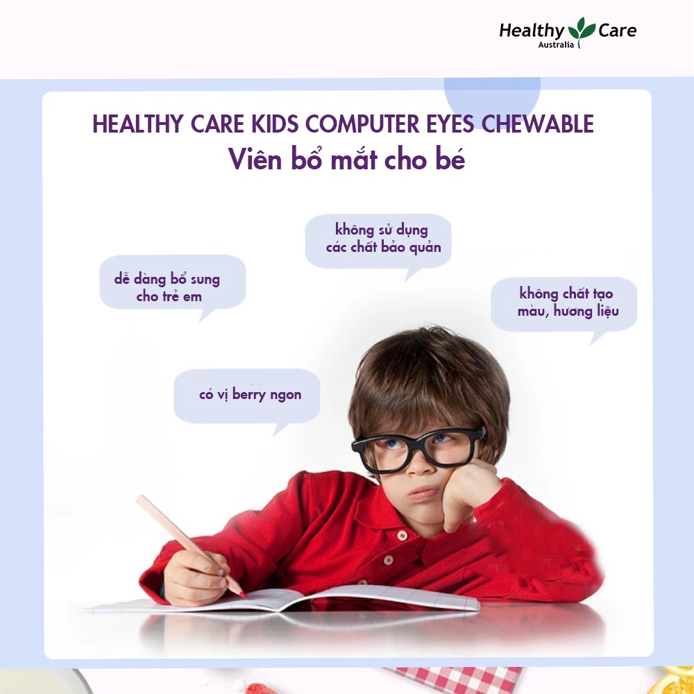 Viên Bổ Mắt Healthy Care Kids Computer Eyes Úc Bổ sung dưỡng chất bảo vệ, nuôi dưỡng mắt cho bé (60 viên) quatangme
