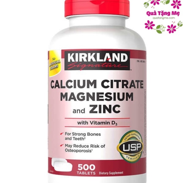 Viên uống chắc khỏe xương khớp Kirkland Calcium Citrate magnesium and zinc 500 viên quatangme
