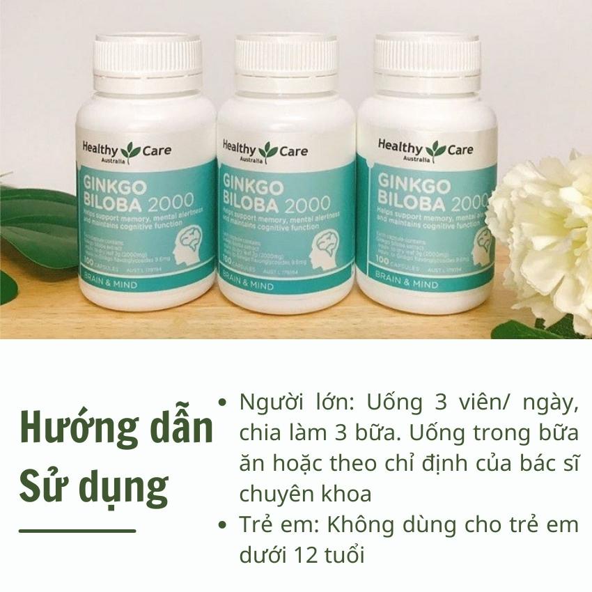 Viên uống bổ não Healthy Care Ginkgo Biloba 2000 tuần hoàn lưu thông máu 100 viên Qùa Tặng Mẹ