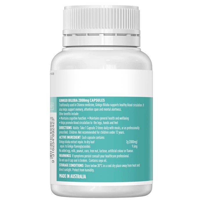 Viên uống bổ não Healthy Care Ginkgo Biloba 2000 tuần hoàn lưu thông máu 100 viên Qùa Tặng Mẹ