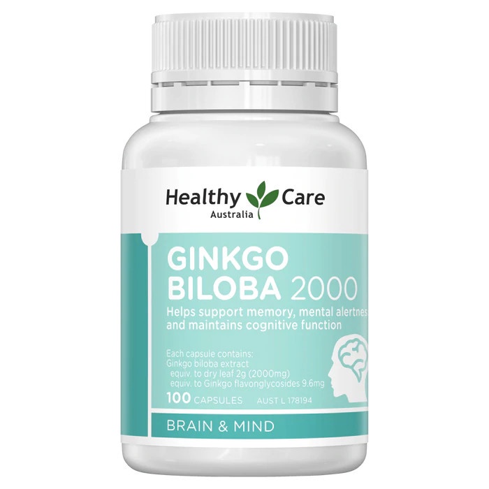 Viên uống bổ não Healthy Care Ginkgo Biloba 2000 tuần hoàn lưu thông máu 100 viên Qùa Tặng Mẹ