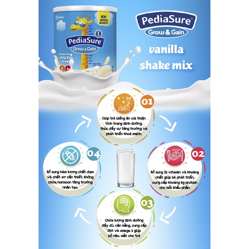 Sữa bột công thức Pediasure Vanilla Grow & Gain Mỹ cho bé trên 1 tuổi hộp 400g Quà Tặng Mẹ