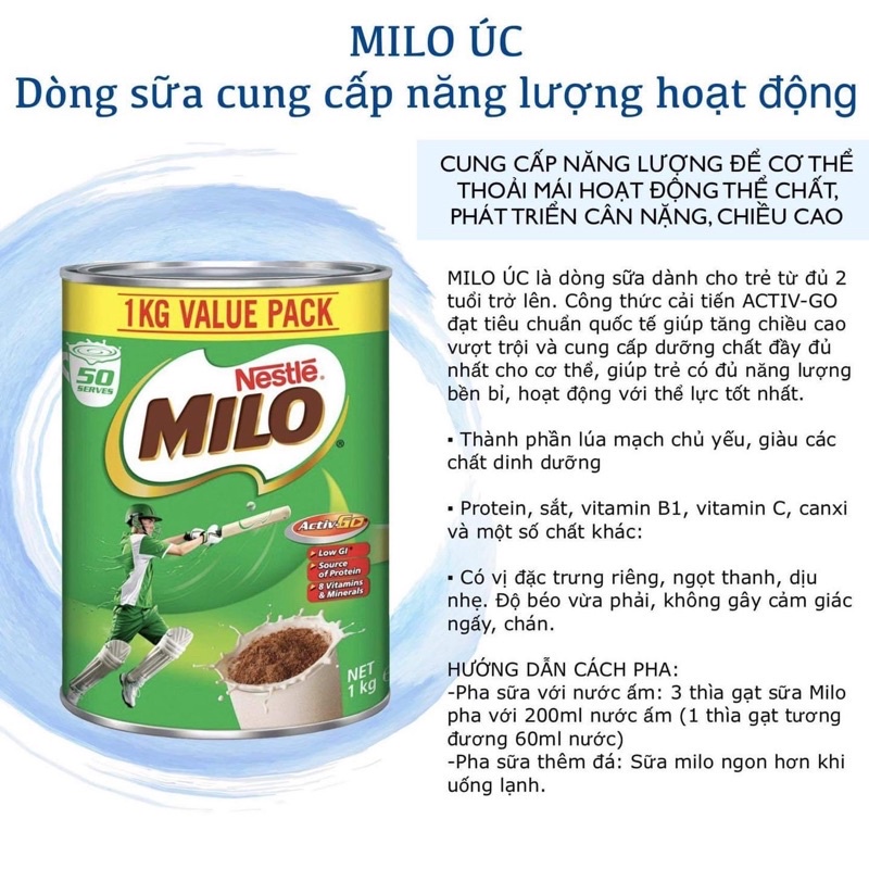 Sữa bột Nestle Milo tăng chiều cao cho bé từ 2 tuổi 1kg  Healthy Care QTM