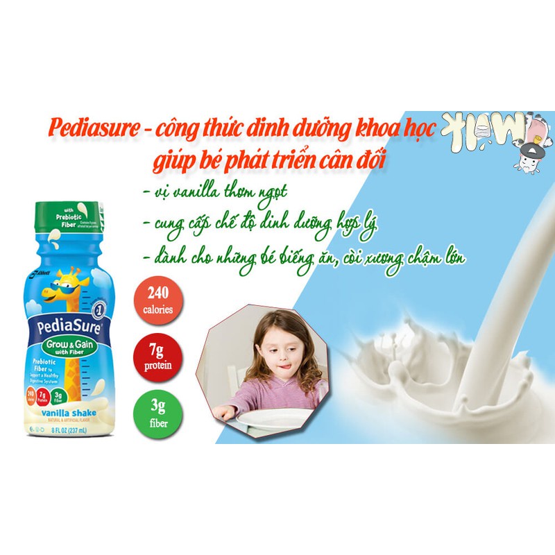 Thùng 24 chai sữa nước pediasure grow and gain Vani và dầu chất xơ fiber 237ml quatangme