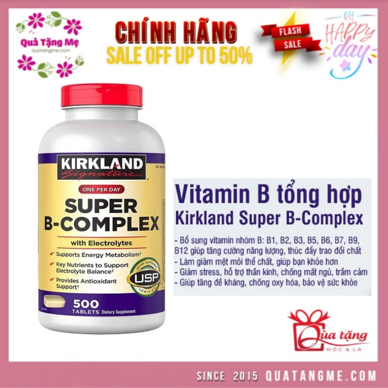 Viên uống bổ sung vitamin nhóm b kirkland super b-complex 500 viên Healthy care quatangme